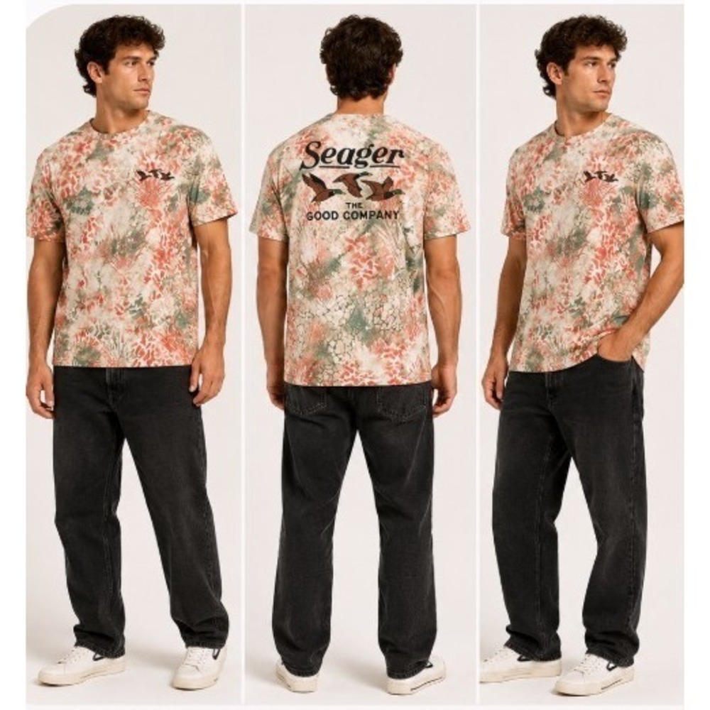 CUSTOM Seager T-Shirt Mens XL Green Orange Camo Mallard Duck OOAK Gorpcore